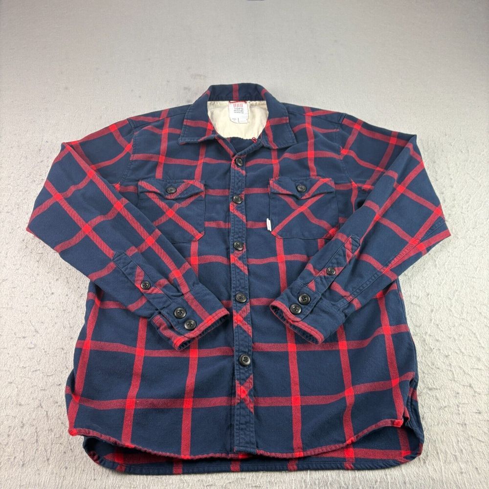 Topo Designs Navy Blue and Red Plaid Button-Down Shirt